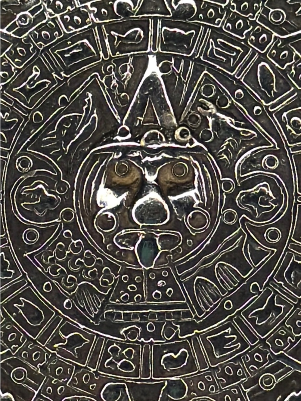 Silver Aztec Sun Calendar Brooch Pendant Round Highly Detailed Marked Silver - Picture 2 of 7